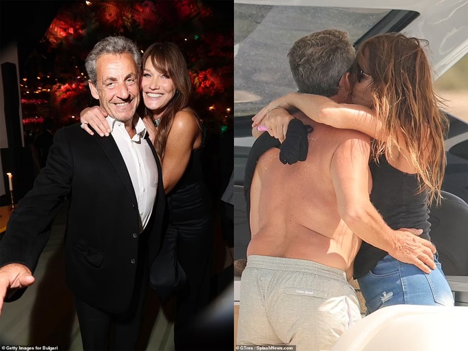 Cựu đệ nhất phu nhân Pháp Carla Bruni tình tứ bên chồng
